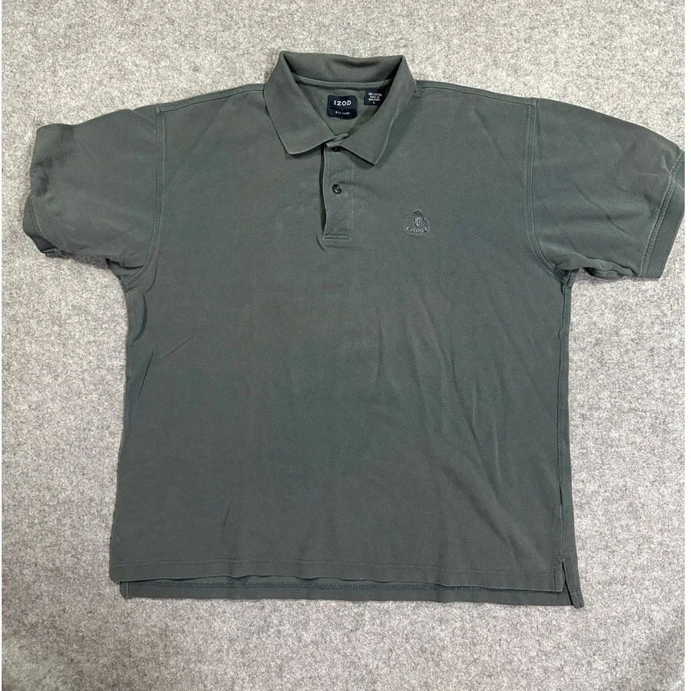 Izod Silk Wash Polo Shirt Men's Large Green 100% Cotton‎ Short Sleeve Pique